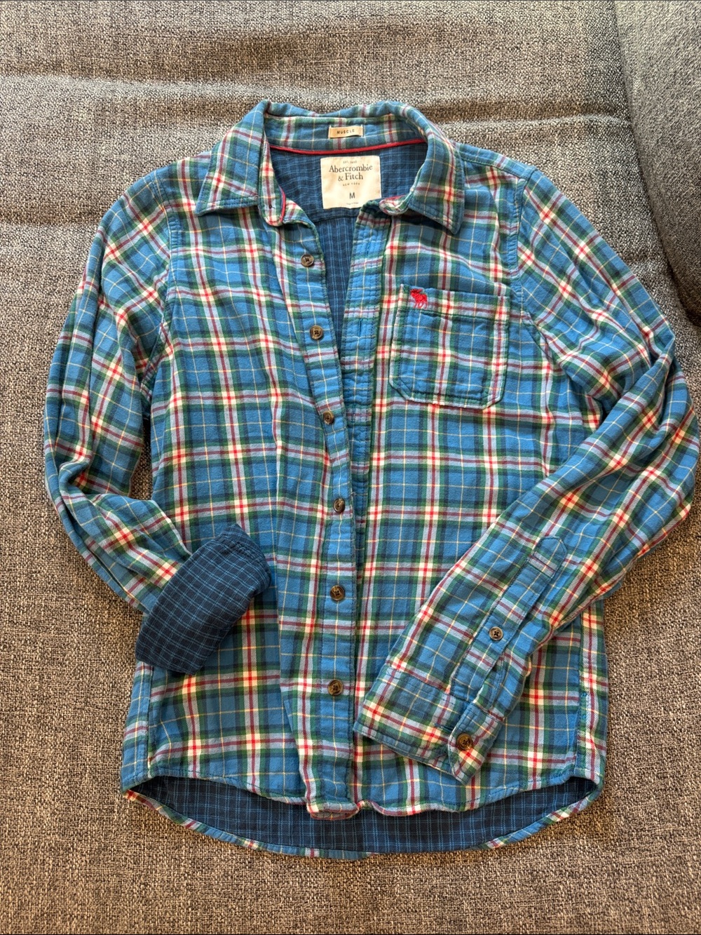 Abercrombie & Fitch Teal and Blue Plaid Button-Down Shirt